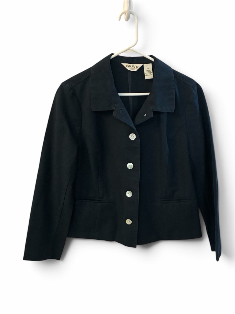 Orvis Women's Navy Button-Front linen cotton cropped Jacket